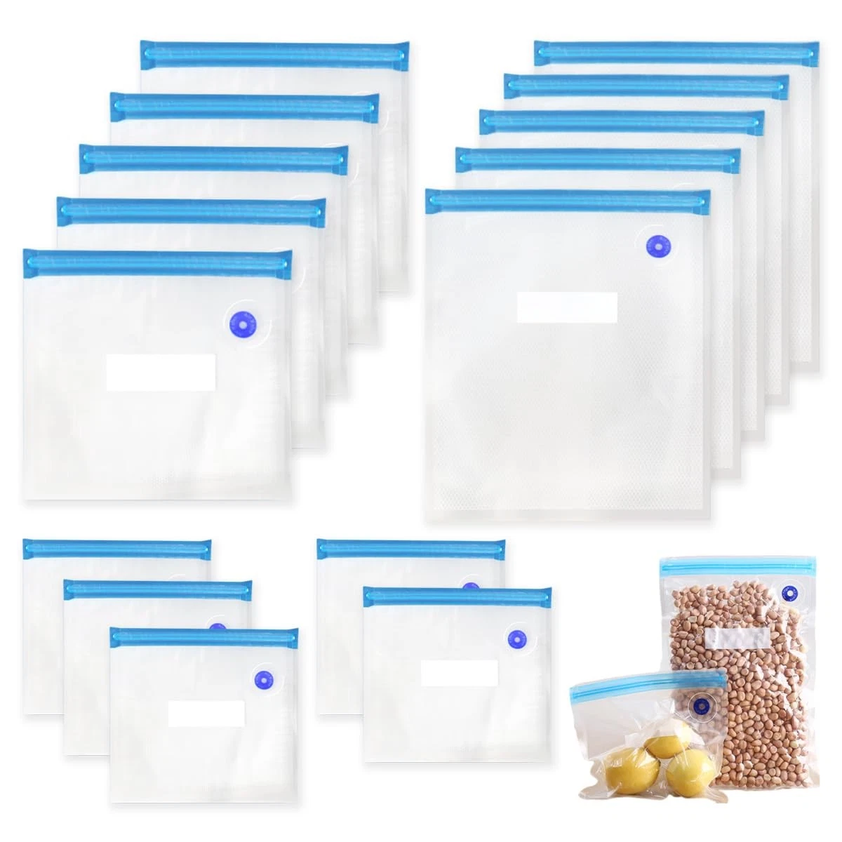 15 Pack Vacuum Bags Food Reusable, 3 Sizes Sous Vide Loot...