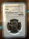 1964 Accent Hair Kennedy Half Dollar Proof NGC PF 68 Silver Coin 50C