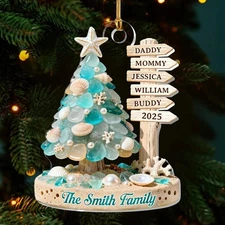 Family Name Christmas Tree Ornaments Personalized Beach Christmas Ornament