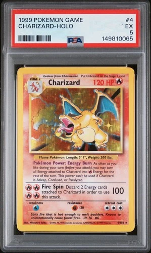 1999 POKEMON BASE SET UNLIMITED #4 CHARIZARD-HOLO PSA 5
