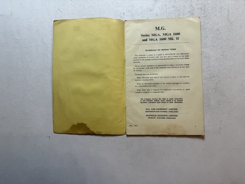 MG MGA 1600 1956-1962 OEM Temps de Travail Atelier Manuel Réparation Guide Moteur Bricolage - Photo 3/6