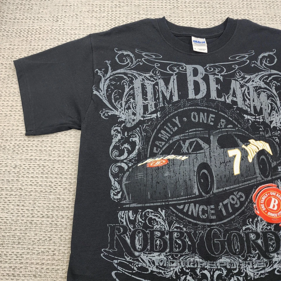Camiseta Robby Gordon Jim Beam Masculina Média Preta NASCAR Racing Graphic Gildan - Imagem 3 de 4