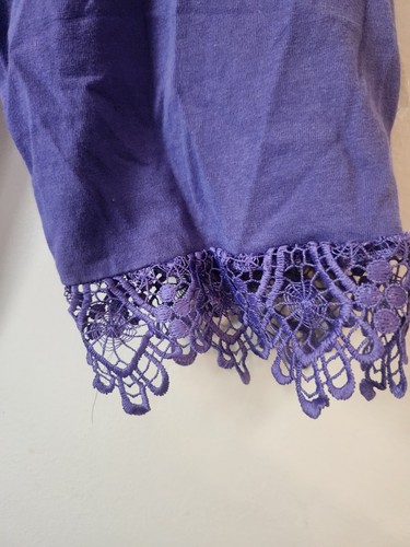 Woman Within Blouse Tunic Top Purple Pintuck Lace Cotton Size L 18 20 - Picture 4 of 6