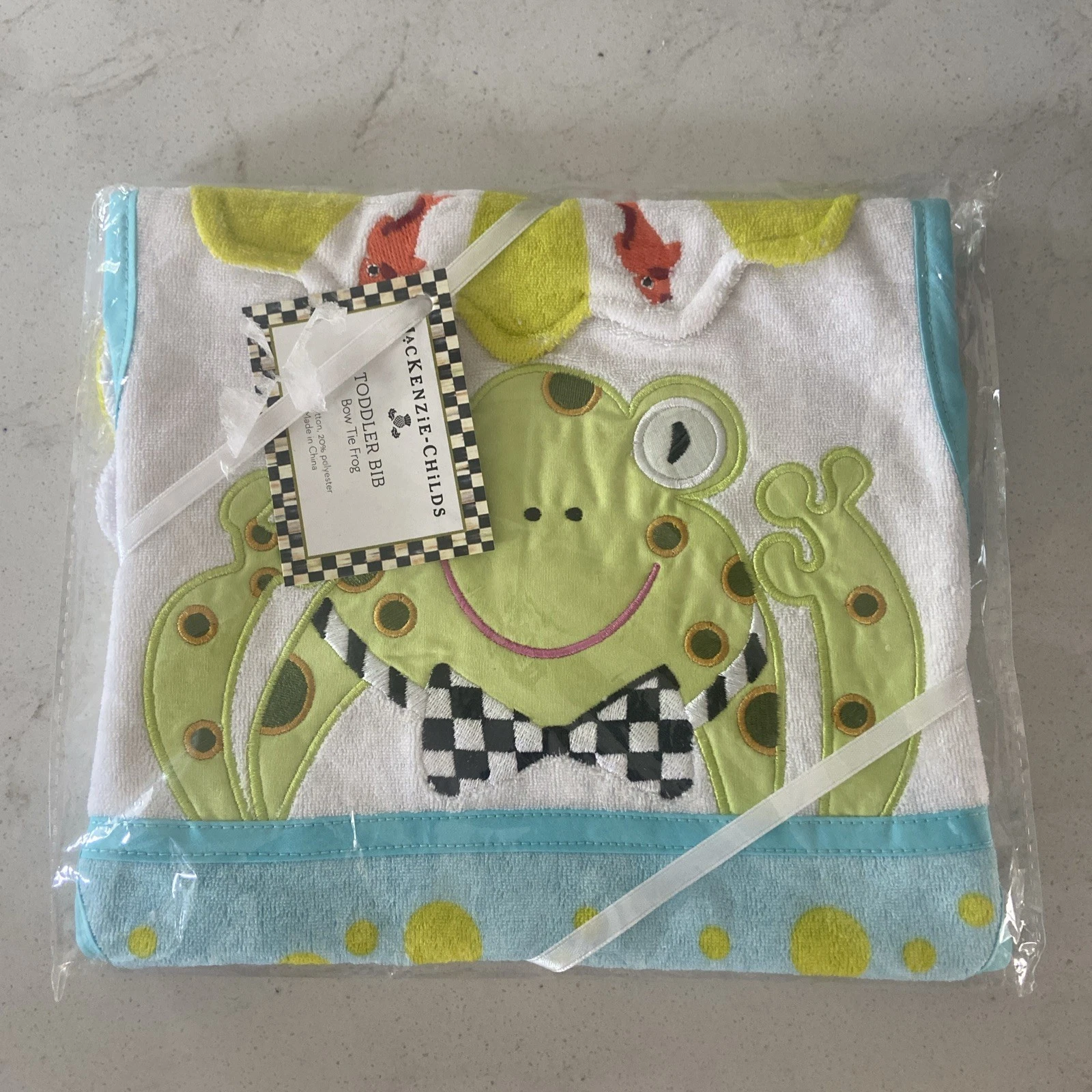 Mackenzie Childs Toddler Bib Bow Tie Frog