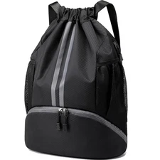 Sports Drawstring Backpack - String Swim Gym Bag with Shoes Compartment and W...