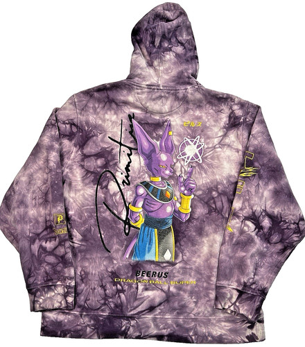 Primitive x Dragon Ball Super Beerus Mens Purple Tie Dye Anime Hoodie Size XL