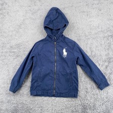 Polo Ralph Lauren Hooded Windbreaker Size 7 Navy Blue Big Pony Spring Jacket Zip