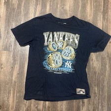 Retro Mitchell Ness New York Yankees T Shirt Men’s L Blue October Dynasty MLB