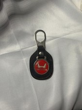 Vintage Honda H Logo Leather Keychain Key Fob Red Emblem Black Leather