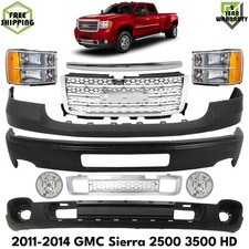 Front Bumper Primed Steel Headlights Kit For 2011-2014 Gmc Sierra 2500 3500 Hd
