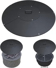 Round Fire Pit Lid, 32" Metal Cover with Handle Fits for Bonfire Pits Black 