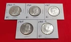 ☆Lot of 5 Kennedy Half Dollars (1965–1968, Includes 1968-D) – 40% Silver BU UNC☆