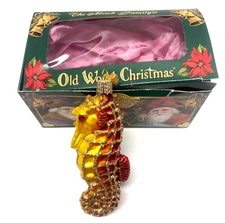 Merck Family Old World European Glass Seahorse Christmas Ornament NIB
