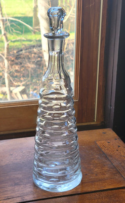 19thC French Absinthe Topette Bottle 10-1/2'' Stopper, Blown Cut Glass Decanter