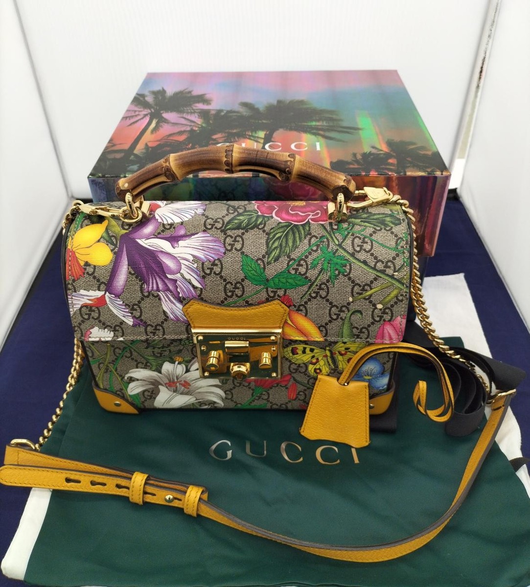 GUCCI ビジネスバッグ GG柄 Gucci GG Padlock Bamboo Supreme Canvas Yellow Leather Small