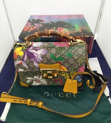 Gucci GG Padlock Bamboo Supreme Canvas Yellow Leather Small