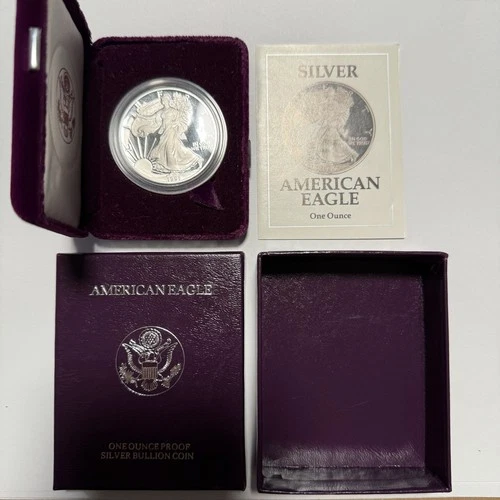 1991 ASE American Silver Eagle PROOF Coin 1 Troy Oz .999 Fine Silver Box & COA