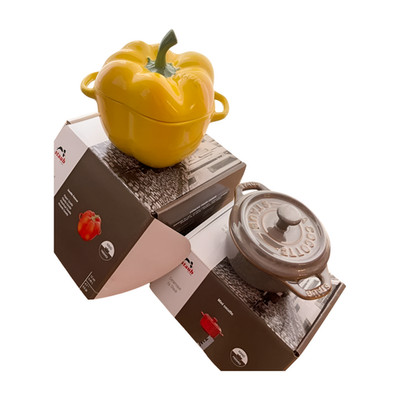 [US Tax Paid] STAUB Paprika Cocotte 12 cm gelb + Mini Cocotte 10 cm grau Set NEU