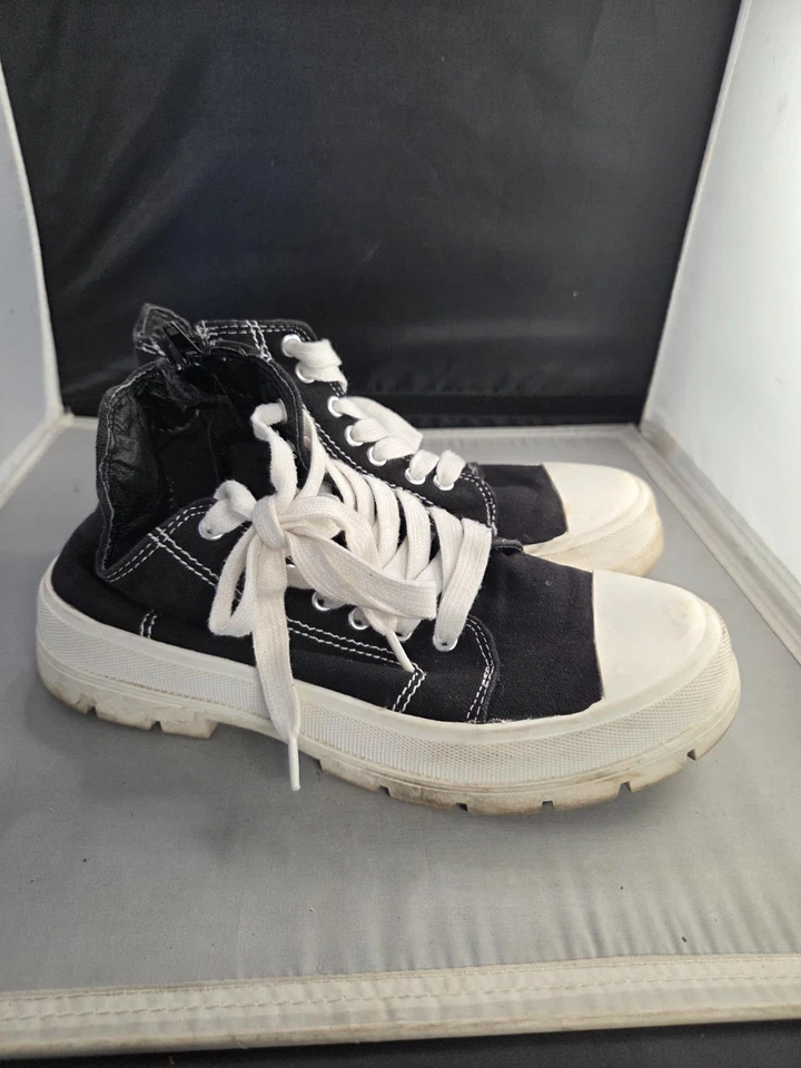 Women's High Top Ankle Shoes Sneaker Tennis Black Sz US 7M White Stripe Lace Up - Image 4 of 4