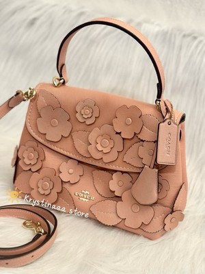 NWT COACH Emory Top Handle Bag with Floral Appliqué in Light Pink