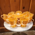 Vintage 1950's Anchor Hocking Fire King Peach Lusterware Teacup Set 24 pieces