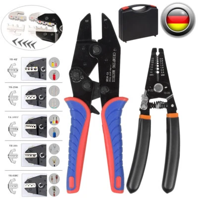 MARKENLOS 7x Crimpzange Werkzeug Set Krimpzangeset mit Wechselbacken für Aderendhülsen MC4