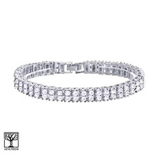 Men's Women's Silver Plated Iced Bling CZ 2 Row Tennis Bracelet Hip Hop BR 0002S