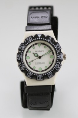 Old Navy Unisex Watch Black White Stainless Steel Rubber 30m WR Battery Quartz