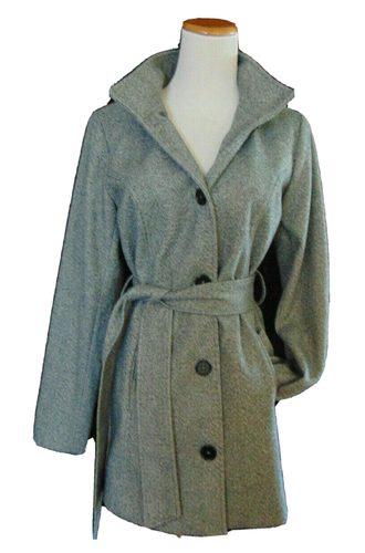 41 HAWTHORN WOMEN SOFT POLYESTER HERRINGBONE TRENCH COAT FAUX WOOL COAT JACKET~S - Picture 4 of 8