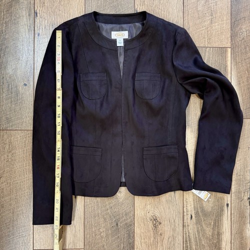 Talbots Dark Brown Open Front Jacket Size 4 Soft Ultra Suede Pockets Classic NWT - Picture 21 of 23