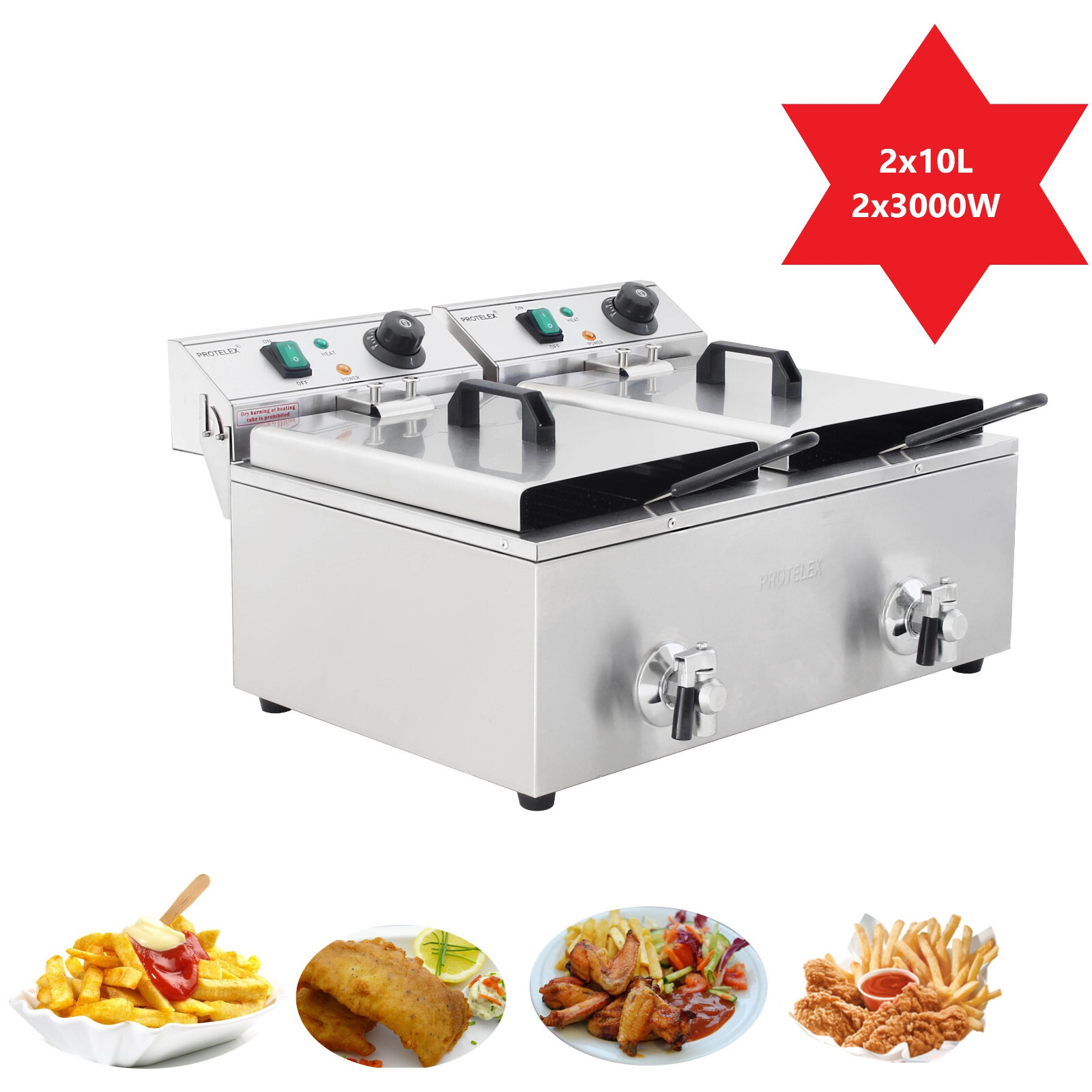 Profi Doppel Gastro Imbiss Elekto Friteuse Fritteuse Fritöse 2x10L - 2x3000W