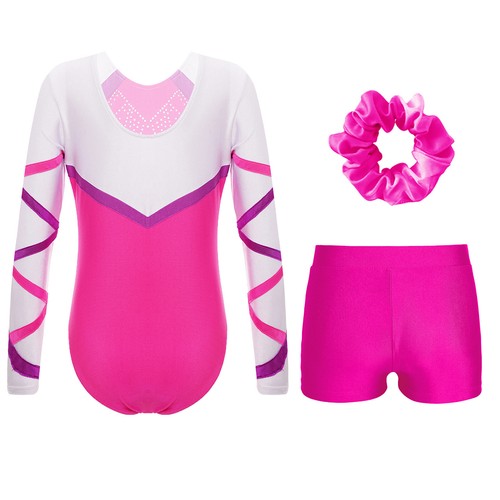 Kids Girls Dance Outfit Rhinestones Bodysuit And Bottoms Figure Ice Skating Gym - Picture 19 of 31