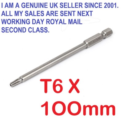 1/4'' Hex Shank 100mm Long T6 Magnetic Torx Security Screwdriver Bit