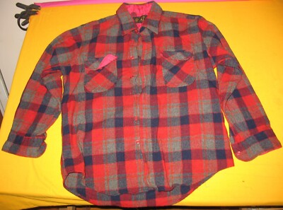 Pine Hill Button Up Wool & Nylon Long Sleeve Shirt Large Korea Red Plaid