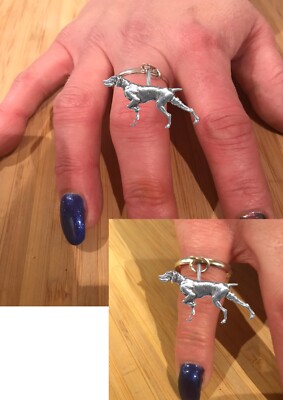 A30 Zeiger Hund Zinn auf einem Damen Hänger Charm Ring Handarbeit in UK Geschenk