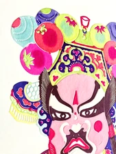 Cut Paper Art Asian Opera 11x7" Make Up MUA Fashion Style Color Headdress Pink