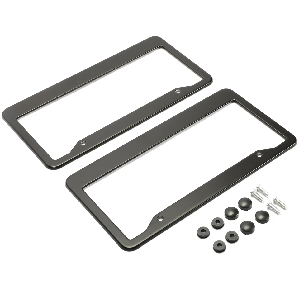 Stainless Steel Universal Black License Plate Frame Tag Cover Screw Caps 2PCS - Image 2 of 4
