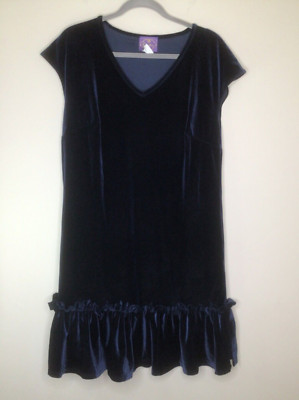 Curations Women s S/M Blue Shift Dress V Neck Ruffle Hem Cap Sleeve