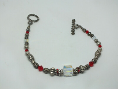 Beautiful Toggle Clasp Bracelet AB Clear Red Crystals 3/8'' W x 7 3/4'' Lg