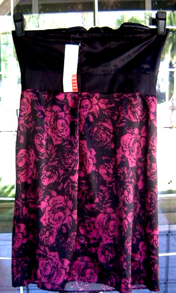 New Empire Waist Elle Strapless Satiny Floral Dress Sz. 2  30" Bust