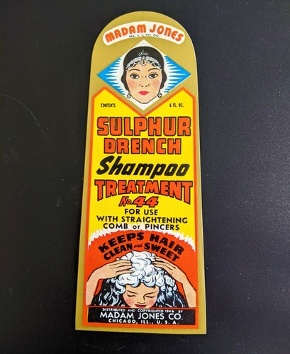 1946 Madam Jones Sulphur Drench Shampoo Valmor Label Black Americana Ephemera
