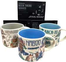 STAR WARS DISNEY STARBUCKS NABOO, NEVARRO, AHCH-TO Been There mugs set 2022 NIB