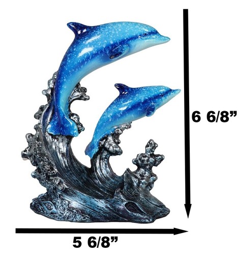 Nautical Marine Sea Ocean 2 Blue Dolphins Swimming Over Reef Waves Figurine - Bild 2 von 9