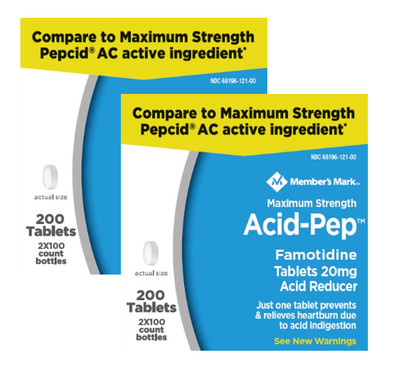 Member's Mark Acid-Pep Famotidine Tablets 20mg Acid Reduce 200 Tablets (2 Packs)