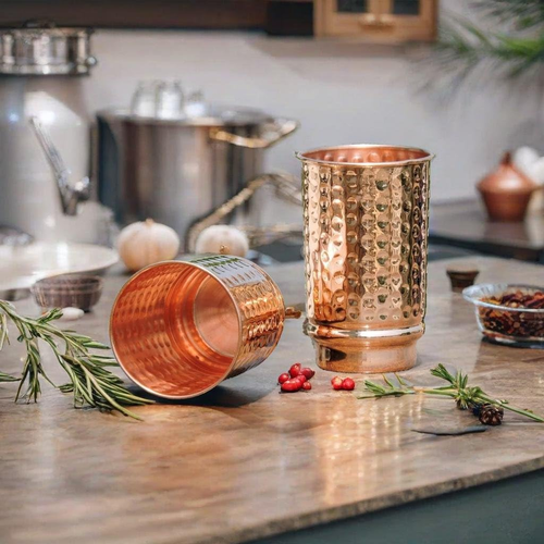 Set of 2 Copper Tumbler | 350 Ml / 11.8 Oz 100% Pure Copper Hammered Glasses | A - Picture 9 of 12
