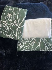 Twin Bed Skirt Dust Ruffle And 1 Sham Botanical Green White Branches Leaves