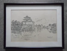 Charles B. Bernard Japan, Yedo Castle 1876 Rare Original Woodcut