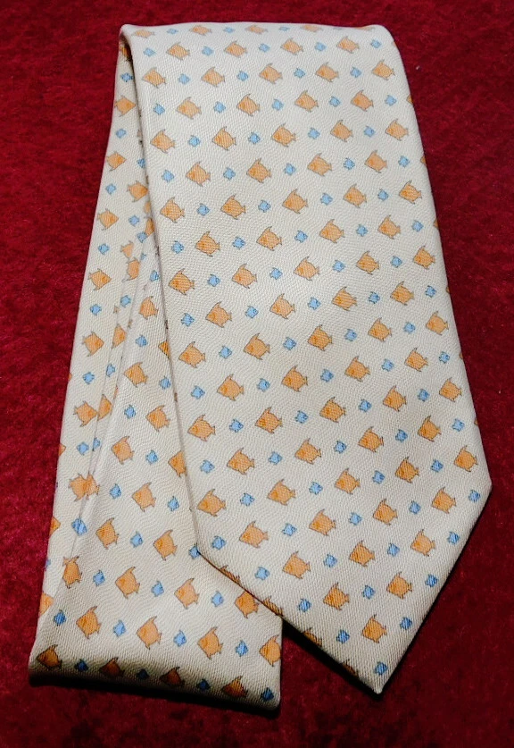 CORBATA TALARICO ROMA HECHA EN ITALIA BEIGE CLARO/NARANJA/AZUL MOTIVO PEZ - CORBATAS PARA EL CUELLO. Foto 2 de 3