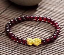 Natural Garnet Beads Pixiu Charm Fengshui Wealth Luck Attract Healing Bracelet
