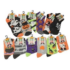 12-Pack Halloween Themed Women's Socks - Cute Spooky Designs